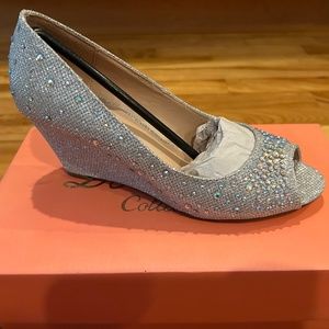 Silver Wedge Peep Toe Shoes